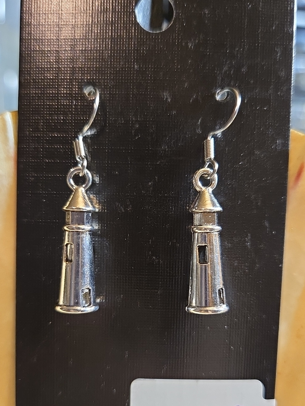 Silvertone Lighthouse Charm Earrings